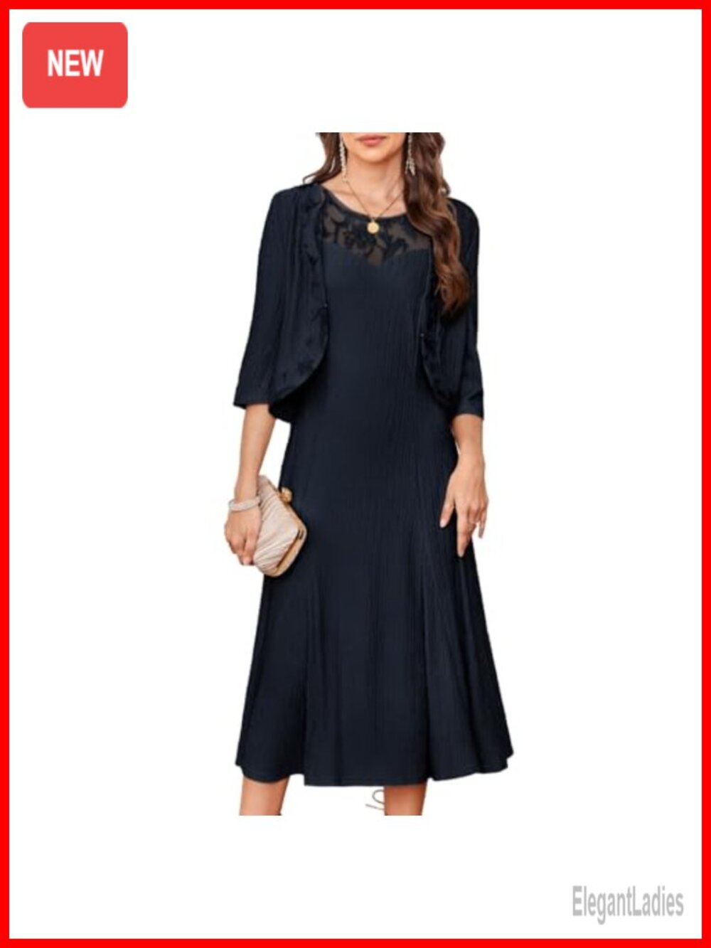 Two-Piece Sequined Midi Dress with Lace Jacket Mother of Bride